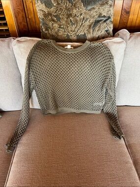Aeropostale Olive Cropped Open-Weave Sweater